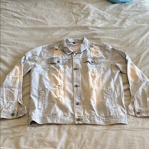 Men's Distressed Denim Jacket - Light Gray